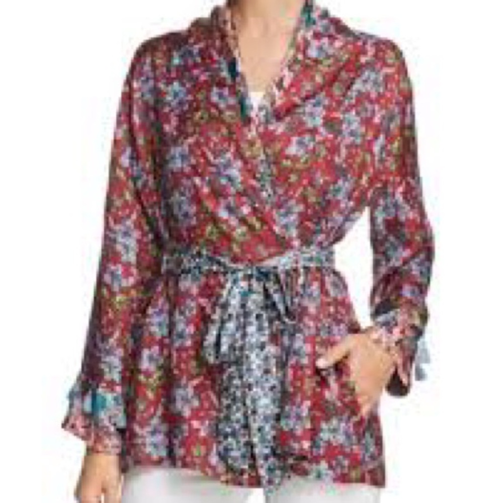 EUC - Johnny Was Penny Silk Wrap Top - Size XL